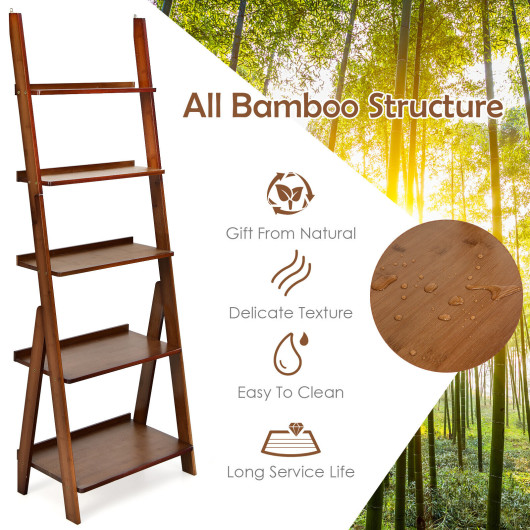 5-Tier Bamboo Ladder Shelf for Home Use-Brown - Image 6