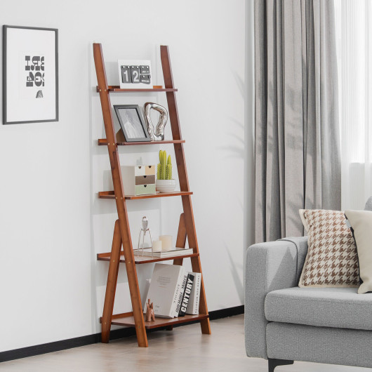 5-Tier Bamboo Ladder Shelf for Home Use-Brown - Image 3