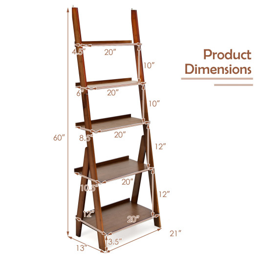 5-Tier Bamboo Ladder Shelf for Home Use-Brown - Image 5