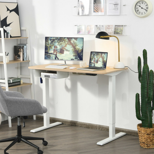 48 Inches Electric Standing Adjustable Desk with Control Panel and USB Port-Beige - Image 3