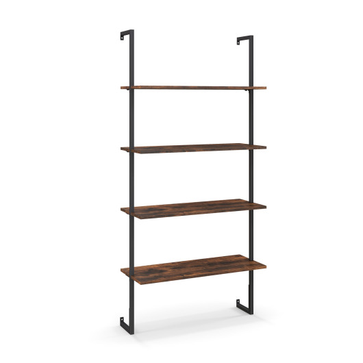 4-Tier Industrial Ladder Bookshelf with Metal Frame-Coffee - Image 4