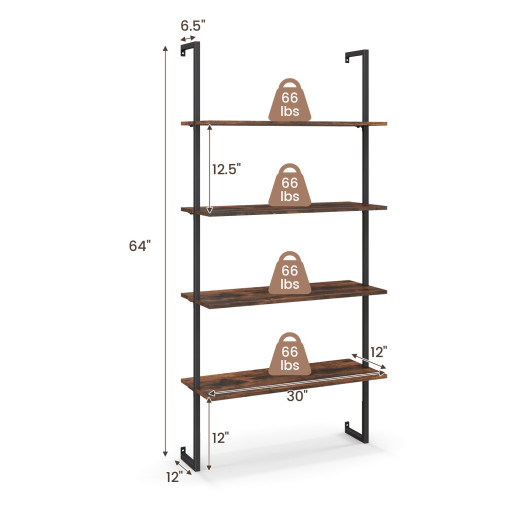 4-Tier Industrial Ladder Bookshelf with Metal Frame-Coffee - Image 2