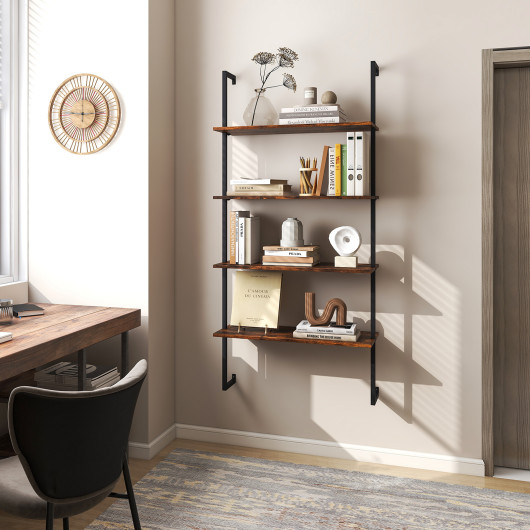 4-Tier Industrial Ladder Bookshelf with Metal Frame-Coffee - Image 5