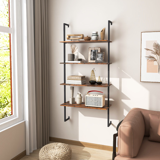 4-Tier Industrial Ladder Bookshelf with Metal Frame-Coffee - Image 6