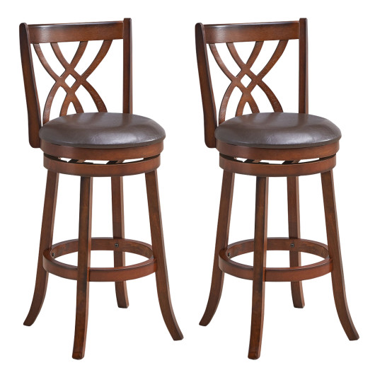 360 Swivel Counter Height Chairs with PU Leather Cushioned Seat and Footrests-30 inches