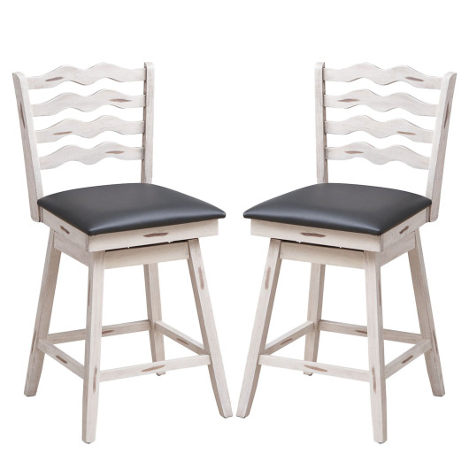 360 Swivel Bar Stools with Rubber Wood Frame and Ergonomic Backrest and Footrest-25 inches