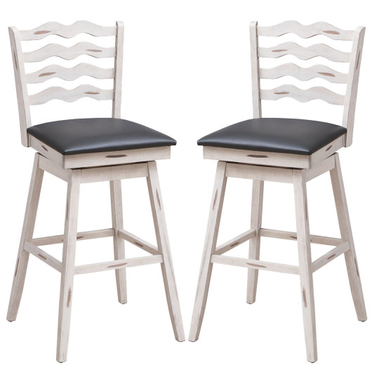 360 Swivel Bar Stools with Rubber Wood Frame and Ergonomic Backrest and Footrest-29 inches