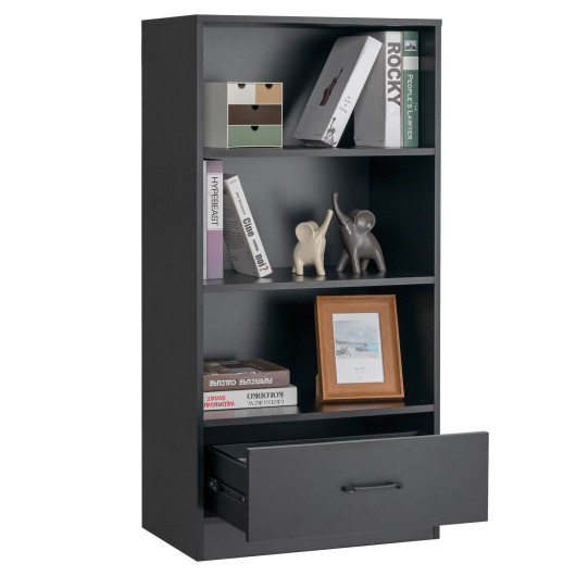 48 Inch Tall 4 Tiers Wood Bookcase with Drawer-Black - Image 5