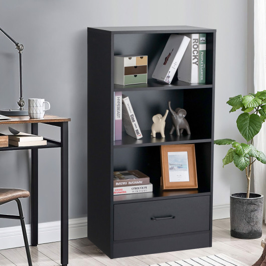48 Inch Tall 4 Tiers Wood Bookcase with Drawer-Black - Image 3