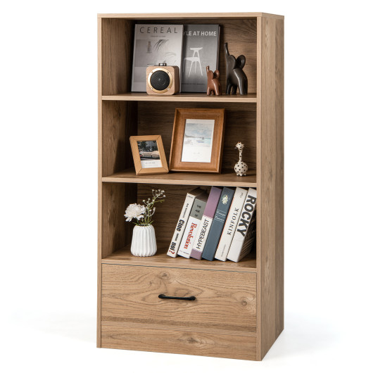 4-Tier Storage Bookcase with Open Shelves Drawer and Anti-toppling Device-Natural - Image 6