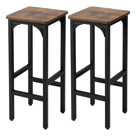 2 Pieces 28 Inch Dining Bar Chair Set with Footrest and Adjustable Pads-Rustic Brown - Image 3