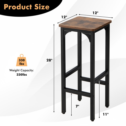 2 Pieces 28 Inch Dining Bar Chair Set with Footrest and Adjustable Pads-Rustic Brown - Image 2