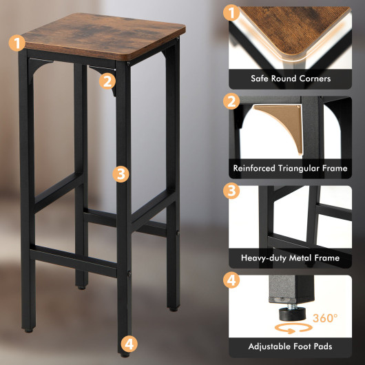 2 Pieces 28 Inch Dining Bar Chair Set with Footrest and Adjustable Pads-Rustic Brown - Image 4