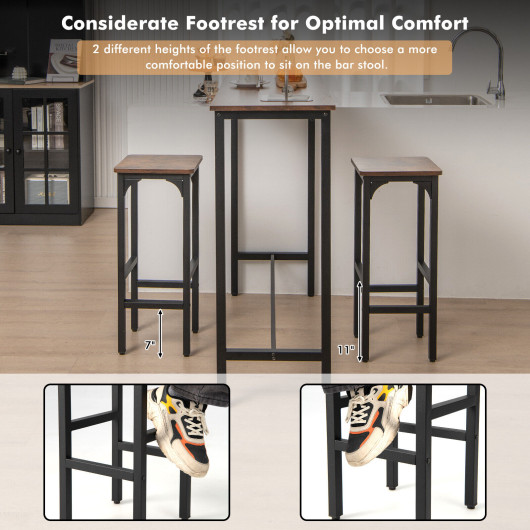 2 Pieces 28 Inch Dining Bar Chair Set with Footrest and Adjustable Pads-Rustic Brown - Image 5