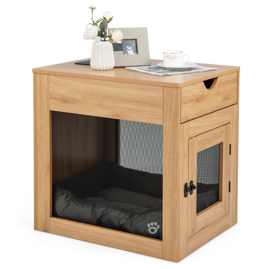 Furniture Style Dog Kennel with Drawer and Removable Dog Bed-Natrual - Image 5