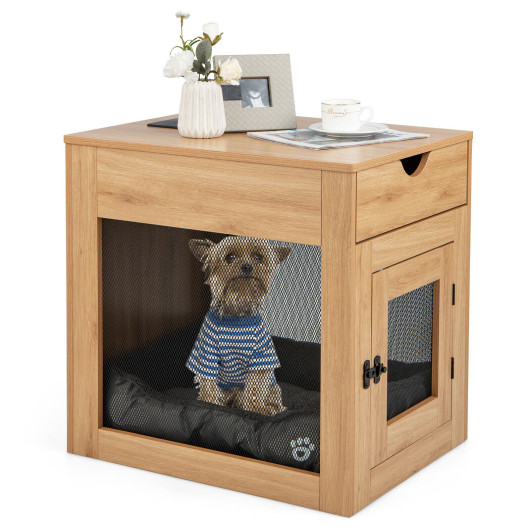 Furniture Style Dog Kennel with Drawer and Removable Dog Bed-Natrual - Image 3