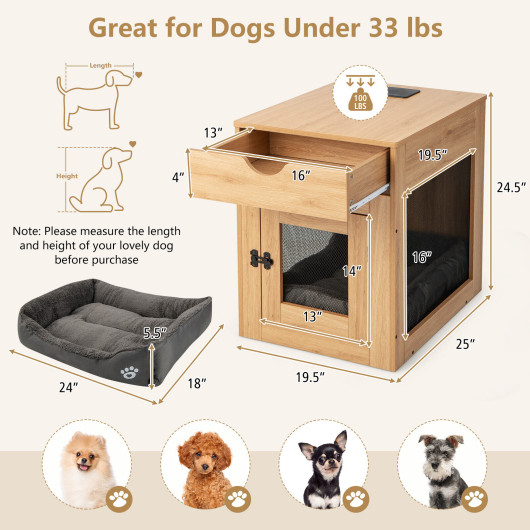 Furniture Style Dog Kennel with Drawer and Removable Dog Bed-Natrual - Image 2