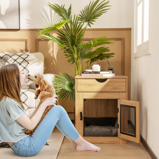 Furniture Style Dog Kennel with Drawer and Removable Dog Bed-Natrual - Image 4