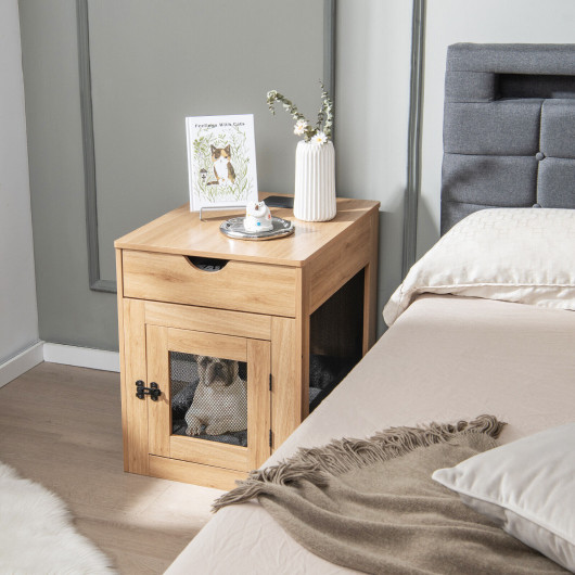 Furniture Style Dog Kennel with Drawer and Removable Dog Bed-Natrual - Image 6