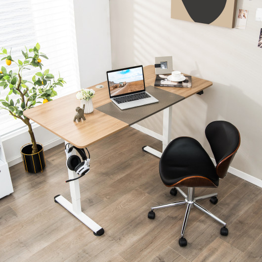 55 Inch Electric Height Adjustable Office Desk with Hook-Beige - Image 2
