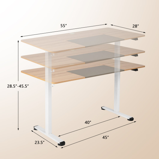 55 Inch Electric Height Adjustable Office Desk with Hook-Beige - Image 3