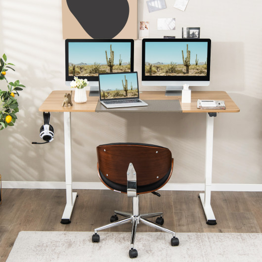 55 Inch Electric Height Adjustable Office Desk with Hook-Beige - Image 5