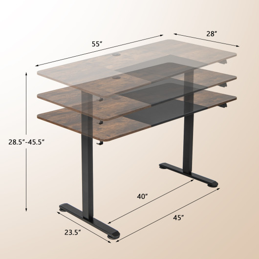55 Inch Electric Height Adjustable Office Desk with Hook-Brown - Image 3