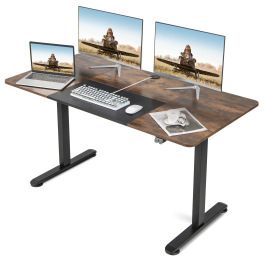 55 Inch Electric Height Adjustable Office Desk with Hook-Brown - Image 4