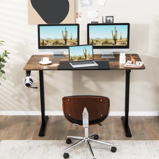 55 Inch Electric Height Adjustable Office Desk with Hook-Brown - Image 5