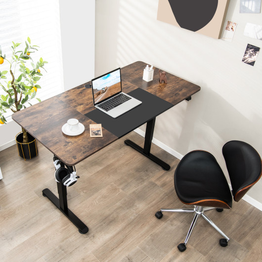 55 Inch Electric Height Adjustable Office Desk with Hook-Brown - Image 6