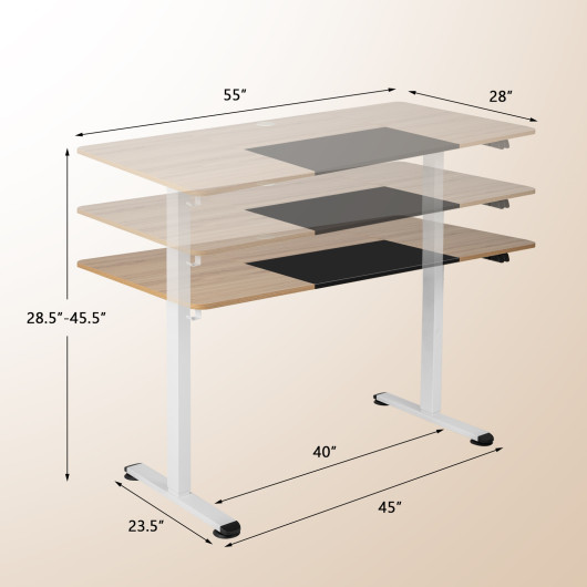 55 Inch Electric Height Adjustable Office Desk with Hook-Natural - Image 2