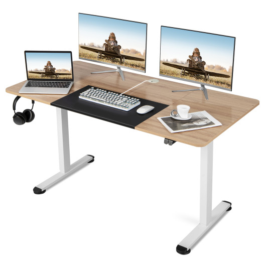 55 Inch Electric Height Adjustable Office Desk with Hook-Natural - Image 3
