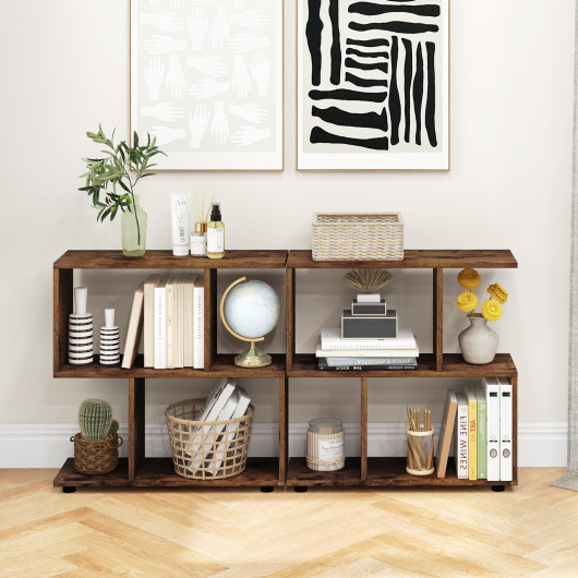 24 Inch 3-Tier Geometric Bookshelf with Thick Foot Pads-Brown - Image 2