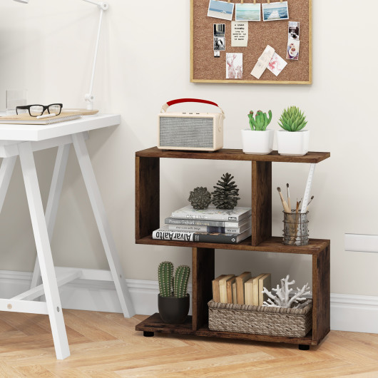 24 Inch 3-Tier Geometric Bookshelf with Thick Foot Pads-Brown - Image 3