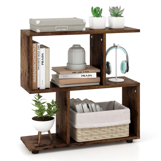 24 Inch 3-Tier Geometric Bookshelf with Thick Foot Pads-Brown - Image 4