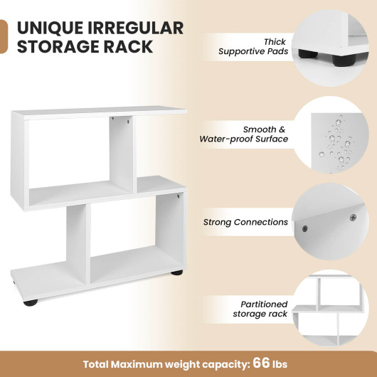24 Inch 3-Tier Geometric Bookshelf with Thick Foot Pads-White - Image 6
