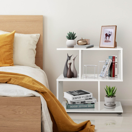 24 Inch 3-Tier Geometric Bookshelf with Thick Foot Pads-White - Image 2