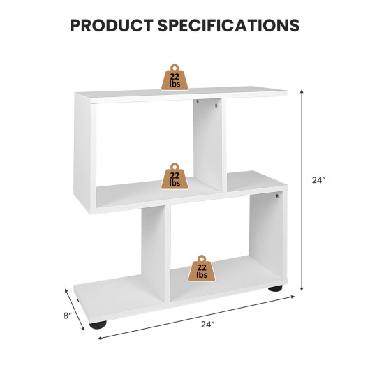 24 Inch 3-Tier Geometric Bookshelf with Thick Foot Pads-White - Image 5