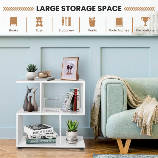 24 Inch 3-Tier Geometric Bookshelf with Thick Foot Pads-White - Image 3