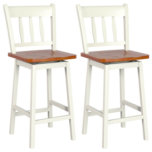 24.5 Inches Set of 2 Swivel Bar Stools with 360 Swiveling-White