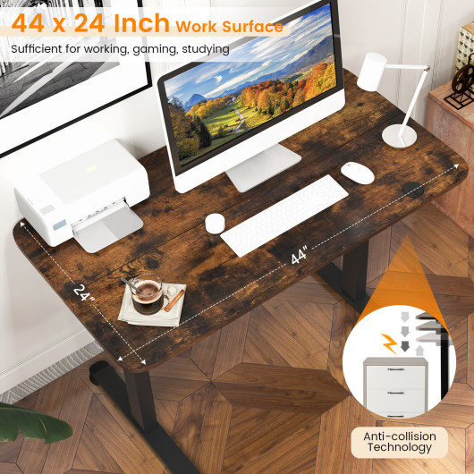 Electric Standing Desk Adjustable Stand up Computer Desk Anti-collision-Rustic Brown - Image 5