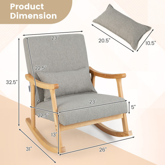 Upholstered Rocking Chair with Pillow and Rubber Wood Frame-Gray - Image 2