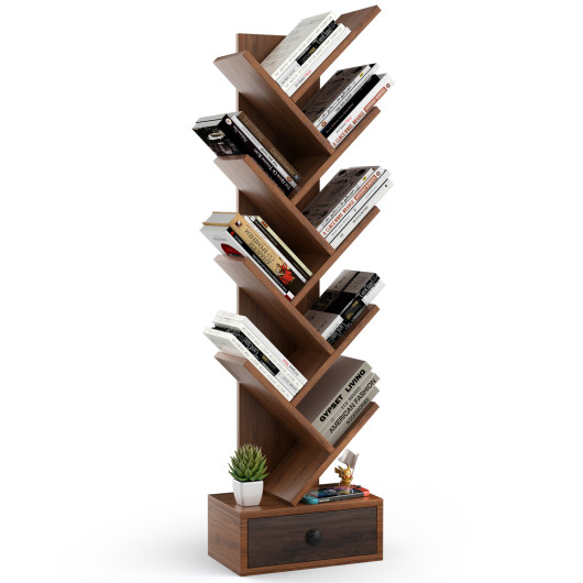 10-Tier Tree Bookshelf with Drawer and Anti-Tipping Kit-Brown - Image 3