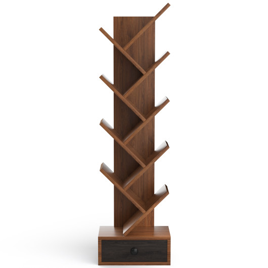 10-Tier Tree Bookshelf with Drawer and Anti-Tipping Kit-Brown - Image 6