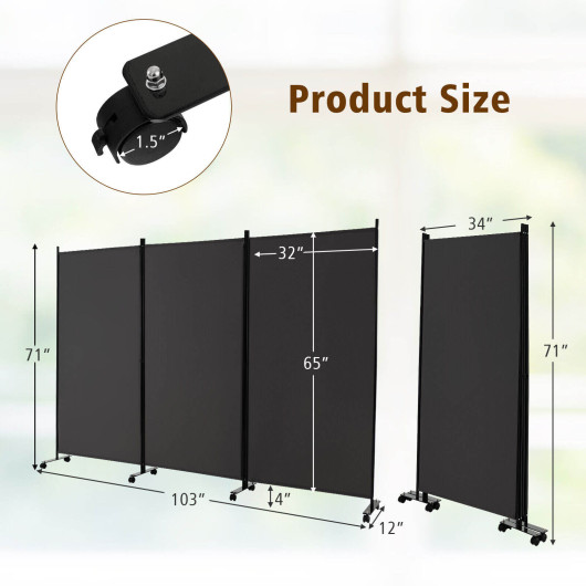 3 Panel Folding Room Divider with Lockable Wheels-Gray - Image 3