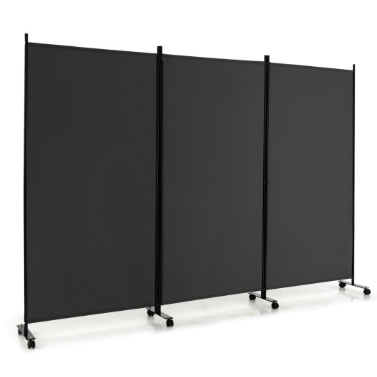 3 Panel Folding Room Divider with Lockable Wheels-Gray - Image 4