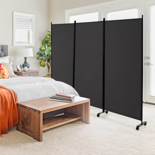 3 Panel Folding Room Divider with Lockable Wheels-Gray - Image 5