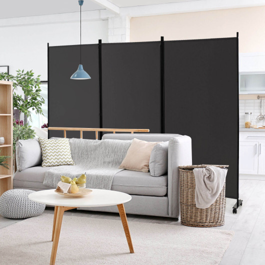3 Panel Folding Room Divider with Lockable Wheels-Gray - Image 6