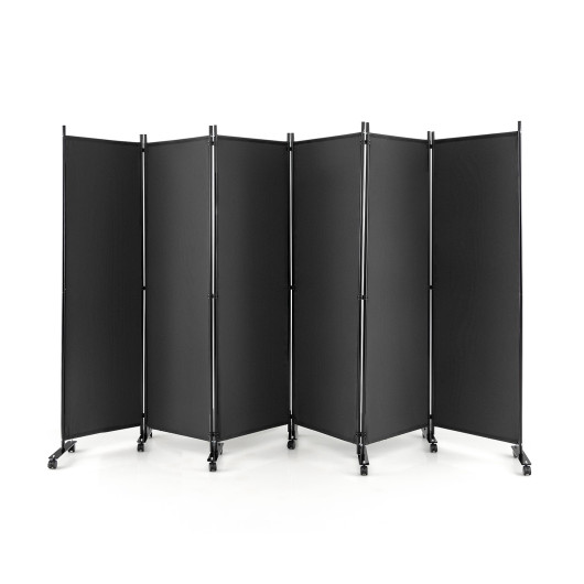 6 Panel 5.7 Feet Tall Rolling Room Divider on Wheels-Gray