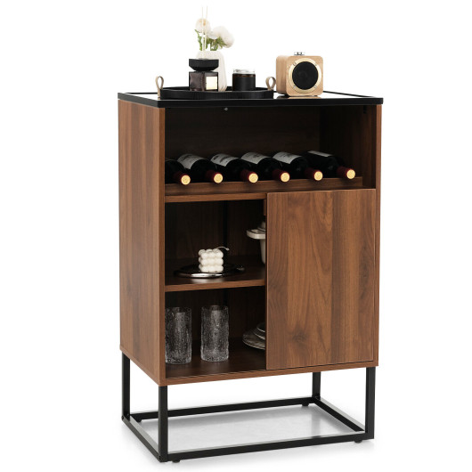 Wine Storage Cabinet Buffet Sideboard with Adjustable Shelf and Sliding Door-Brown - Image 5